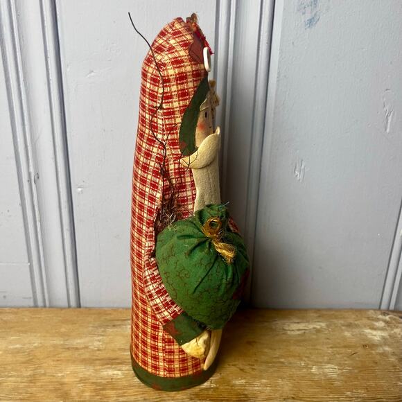 Vintage Folk Art Santa Christmas Decoration Primitive Rustic Fabric Holiday 11” - Picture 3 of 16
